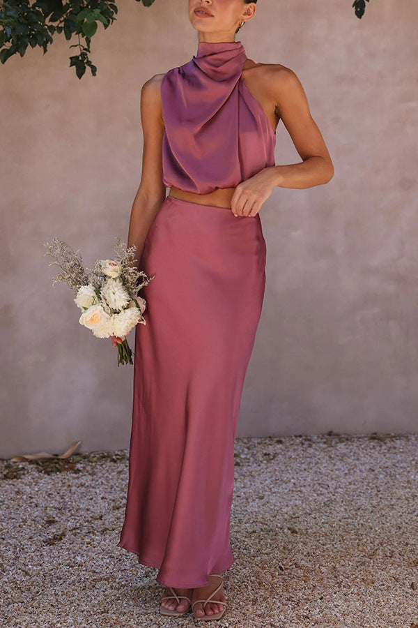 Isabella - Graceful Satin Top and Skirt Ensemble™