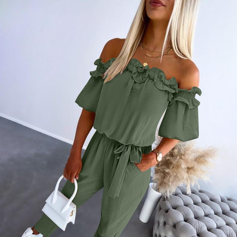 SOPHIA™ – Elegant Off Shoulder Frill Tie-Waist Jumpsuit