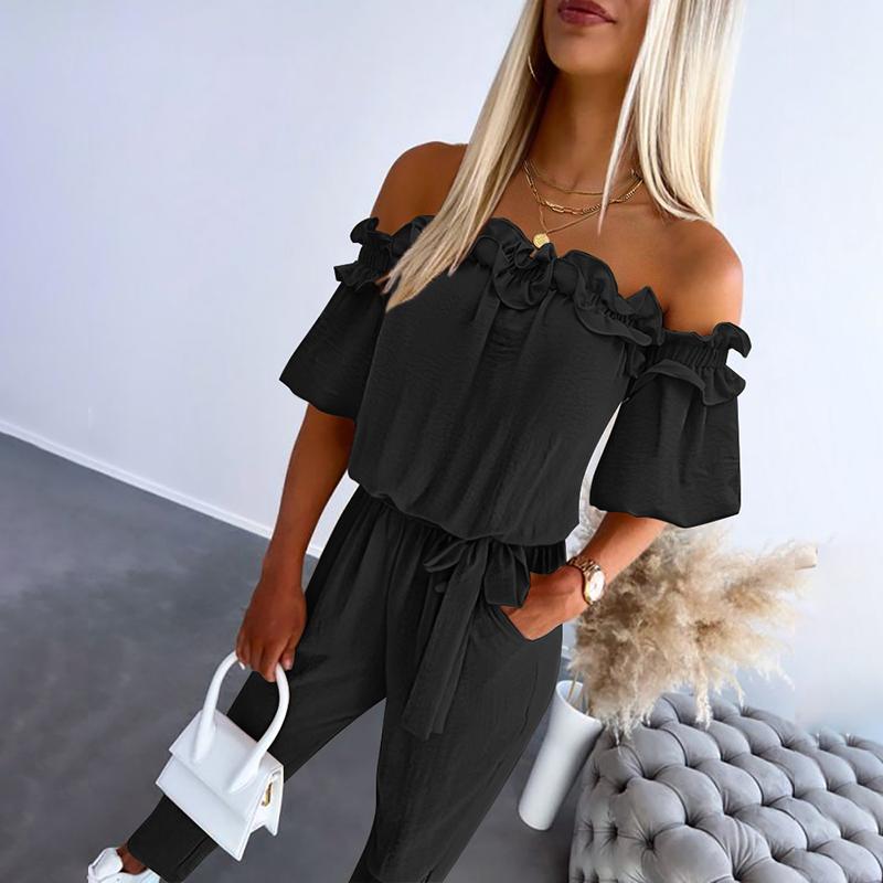 SOPHIA™ – Elegant Off Shoulder Frill Tie-Waist Jumpsuit