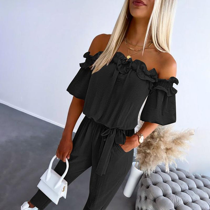 SOPHIA™ – Elegant Off Shoulder Frill Tie-Waist Jumpsuit