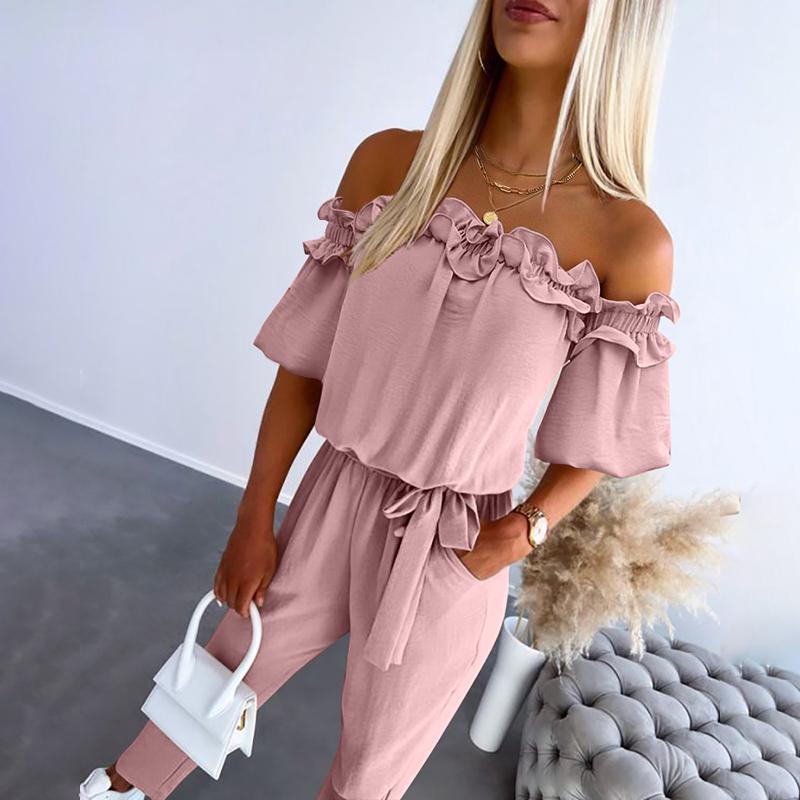 SOPHIA™ – Elegant Off Shoulder Frill Tie-Waist Jumpsuit